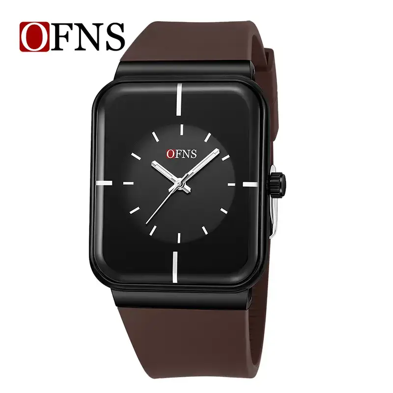 O'Fani Square Watch Black Brown Strap Waterproof Luminous Quartz - Image 3