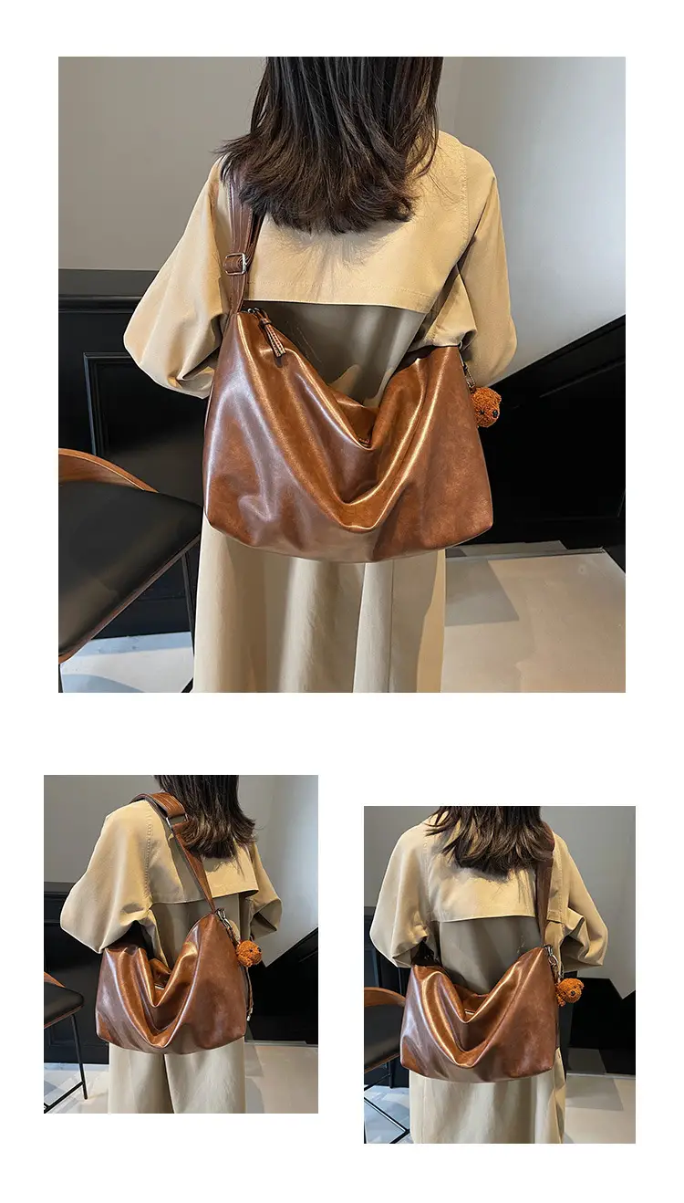 Women's Large Capacity Brown Leather Shoulder Bag 2024 — feature 13