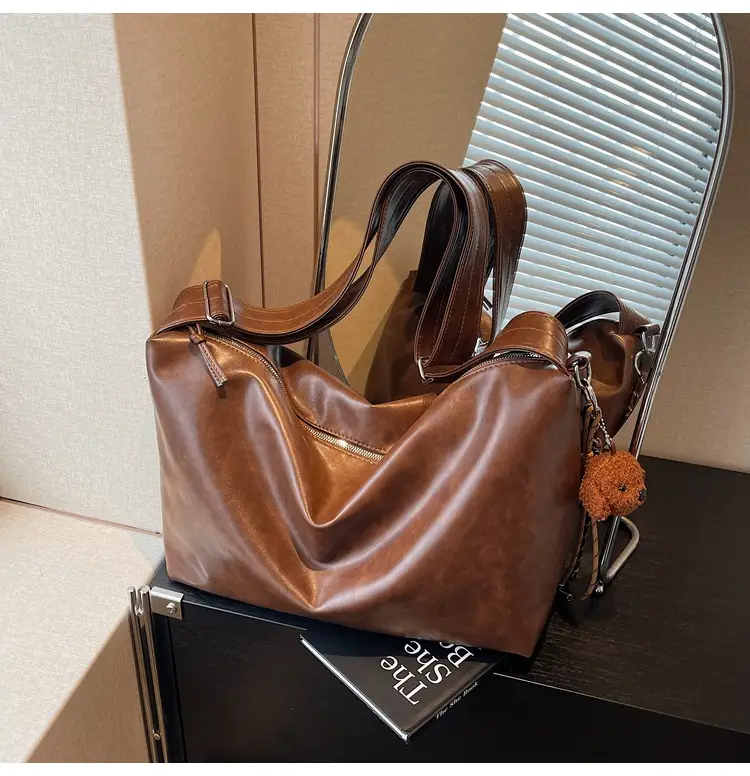 Women's Large Capacity Brown Leather Shoulder Bag 2024 — feature 17