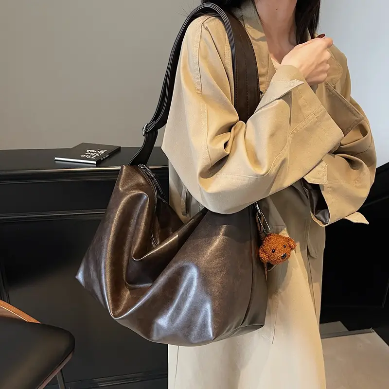 Women's Large Capacity Brown Leather Shoulder Bag 2024 - Image 2