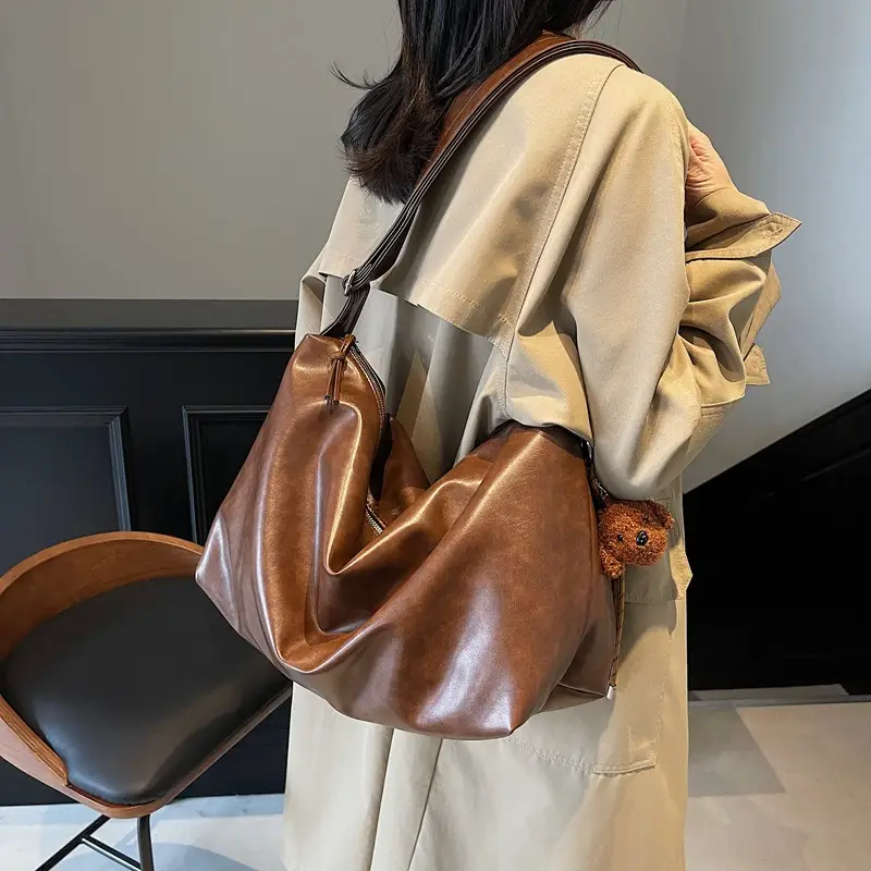 Women's Large Capacity Brown Leather Shoulder Bag 2024 - Image 3