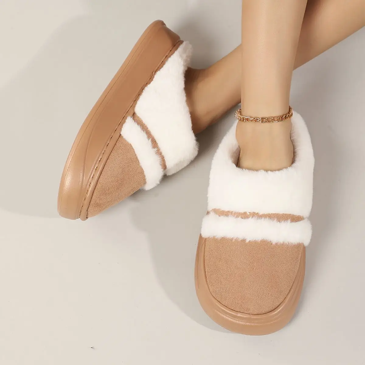 Women Cotton Maillard Slippers Winter Indoor Warm Thick Bottom - Image 4