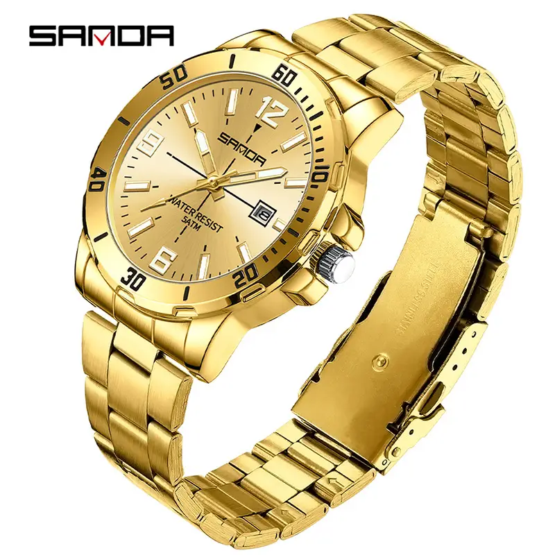 Sanda Gold Watch Waterproof Luminous Quartz Steel Band - Image 6