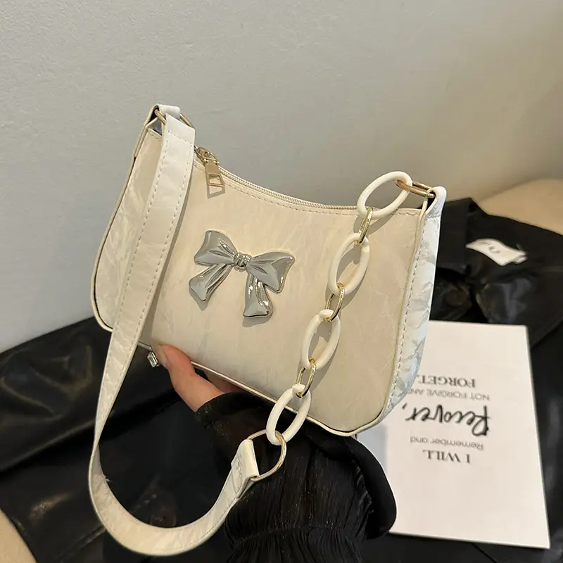 Women's Pink Bow Chain Shoulder Bag 2024 Winter - Image 7