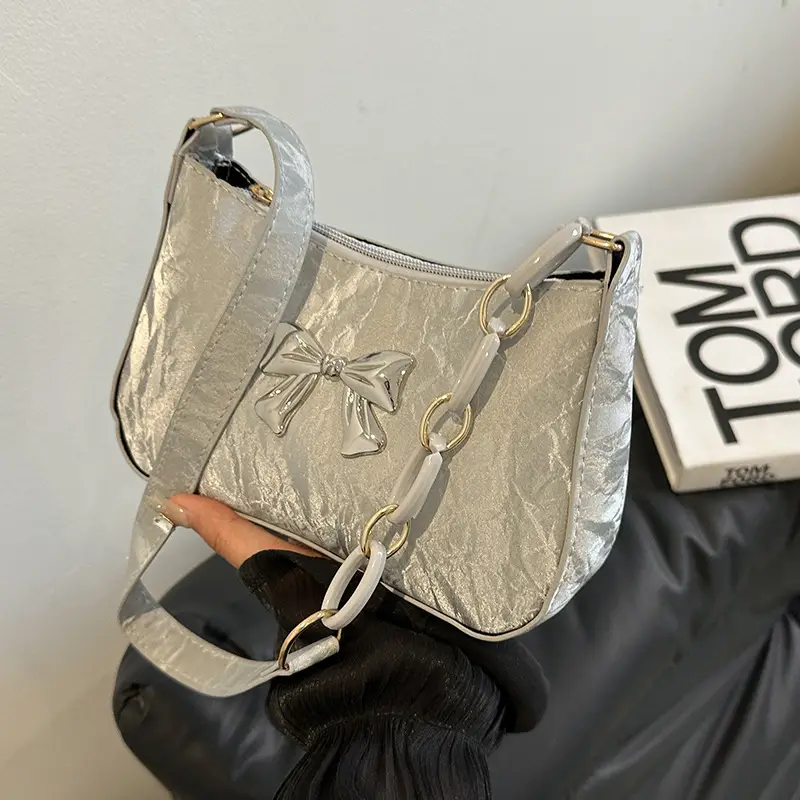Women's Pink Bow Chain Shoulder Bag 2024 Winter - Image 8