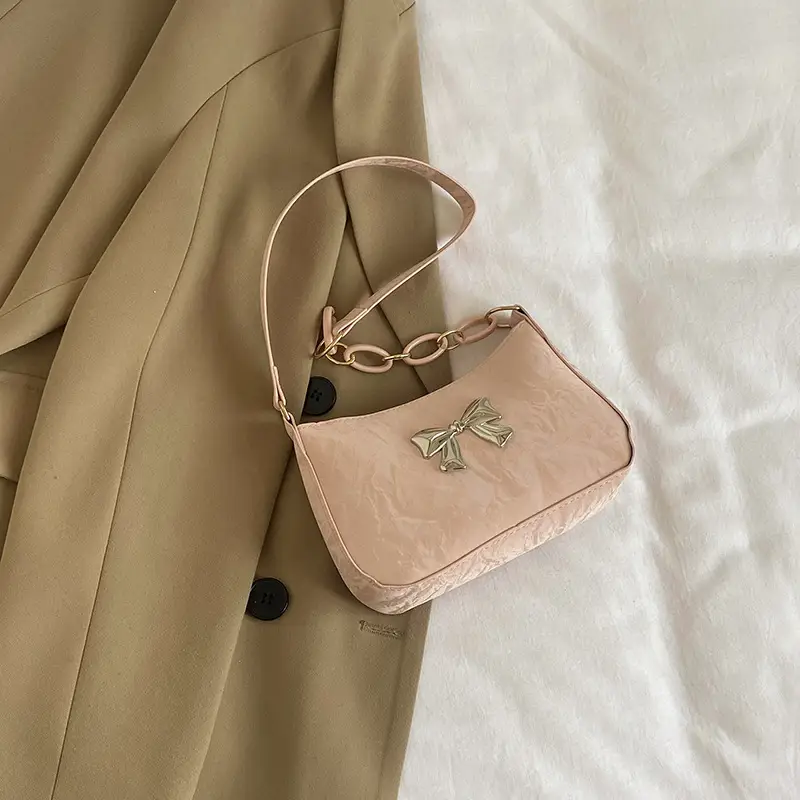 Women's Pink Bow Chain Shoulder Bag 2024 Winter - Image 3