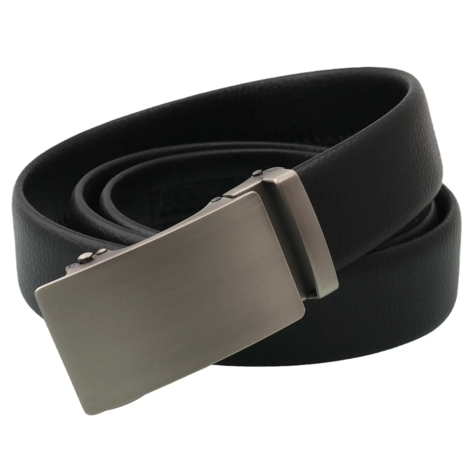 Men's Leather Belt with Brushed Buckle Black - Image 6