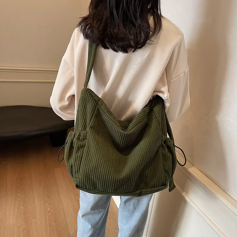 Large Capacity Corduroy Shoulder Bag for Girls - Image 7