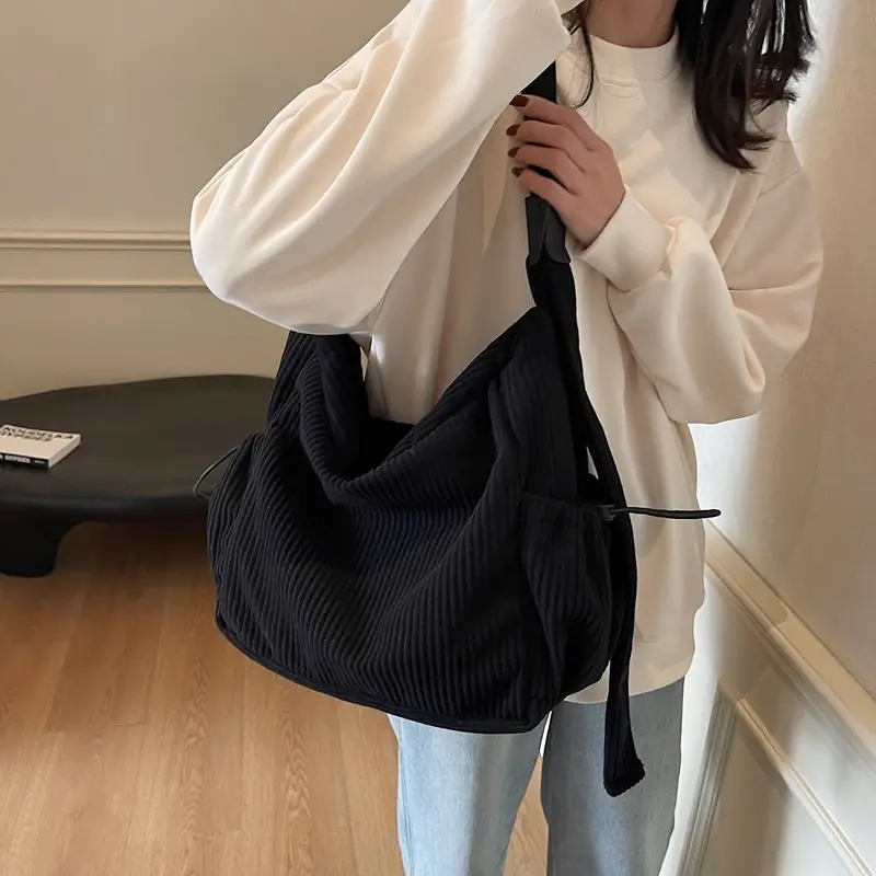 Large Capacity Corduroy Shoulder Bag for Girls - Image 8