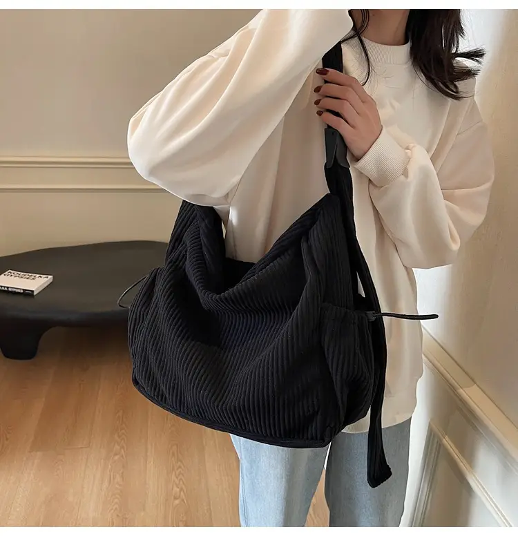 Large Capacity Corduroy Shoulder Bag for Girls — feature 12