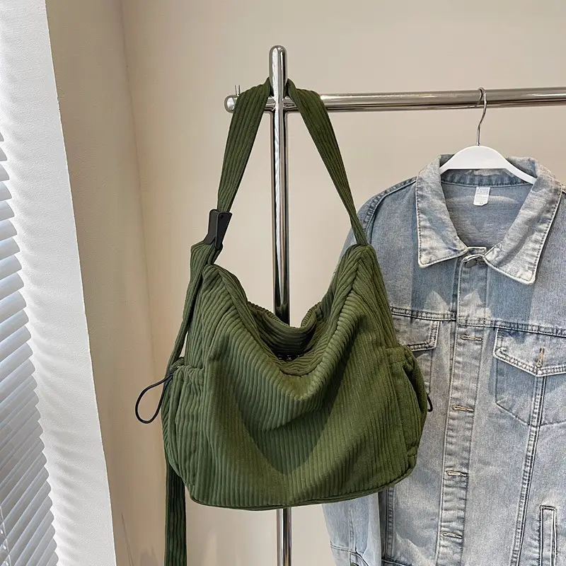 Large Capacity Corduroy Shoulder Bag for Girls - Image 2
