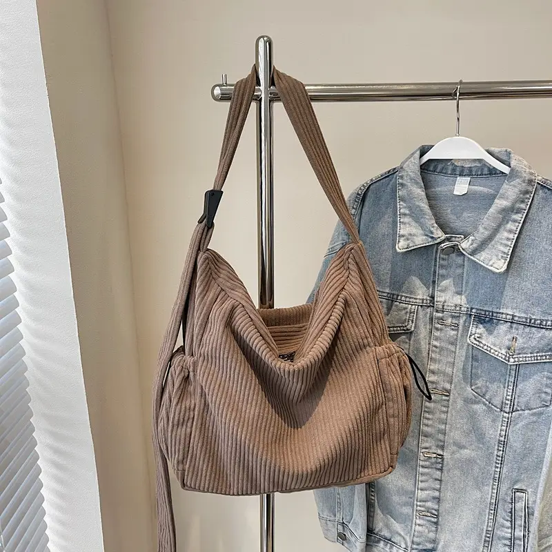 Large Capacity Corduroy Shoulder Bag for Girls - Image 3