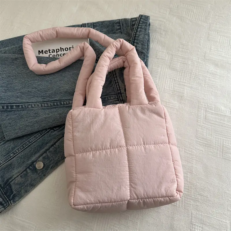 Pink Cotton Padded Shoulder Bag for Women 2024 - Image 3