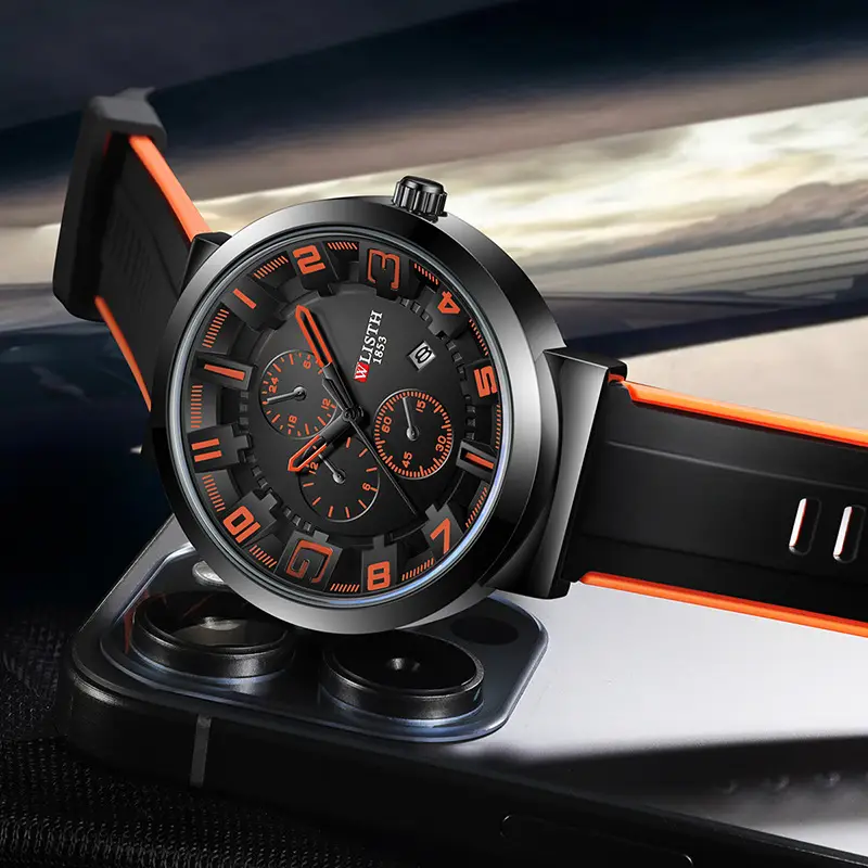 Men's Black Orange Sport Chronograph Watch with 3 D Luminous Dial - Image 6