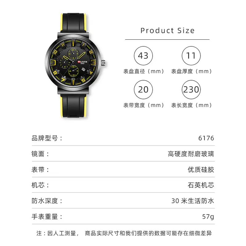 Men's Black Orange Sport Chronograph Watch with 3 D Luminous Dial - Image 7