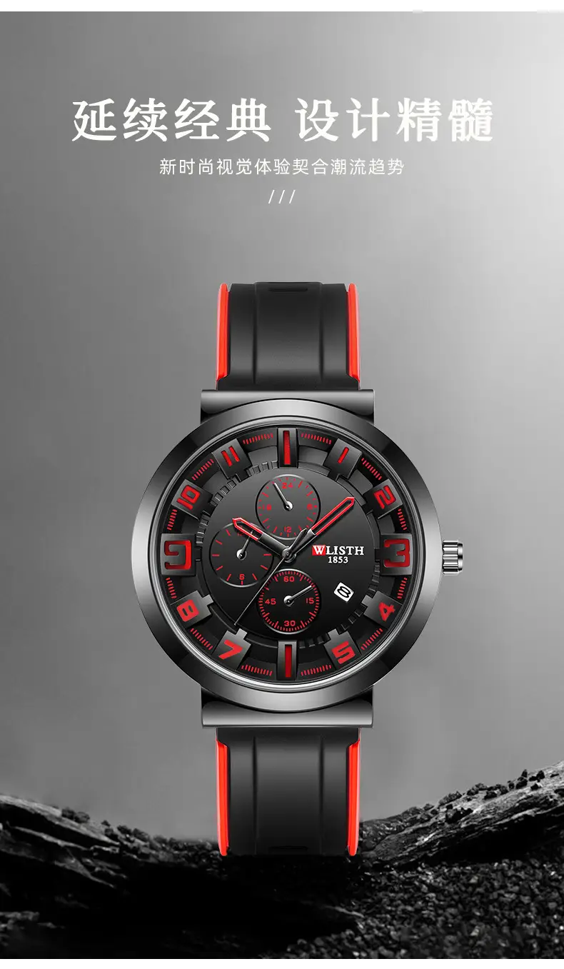 Men's Black Orange Sport Chronograph Watch with 3 D Luminous Dial — feature 4