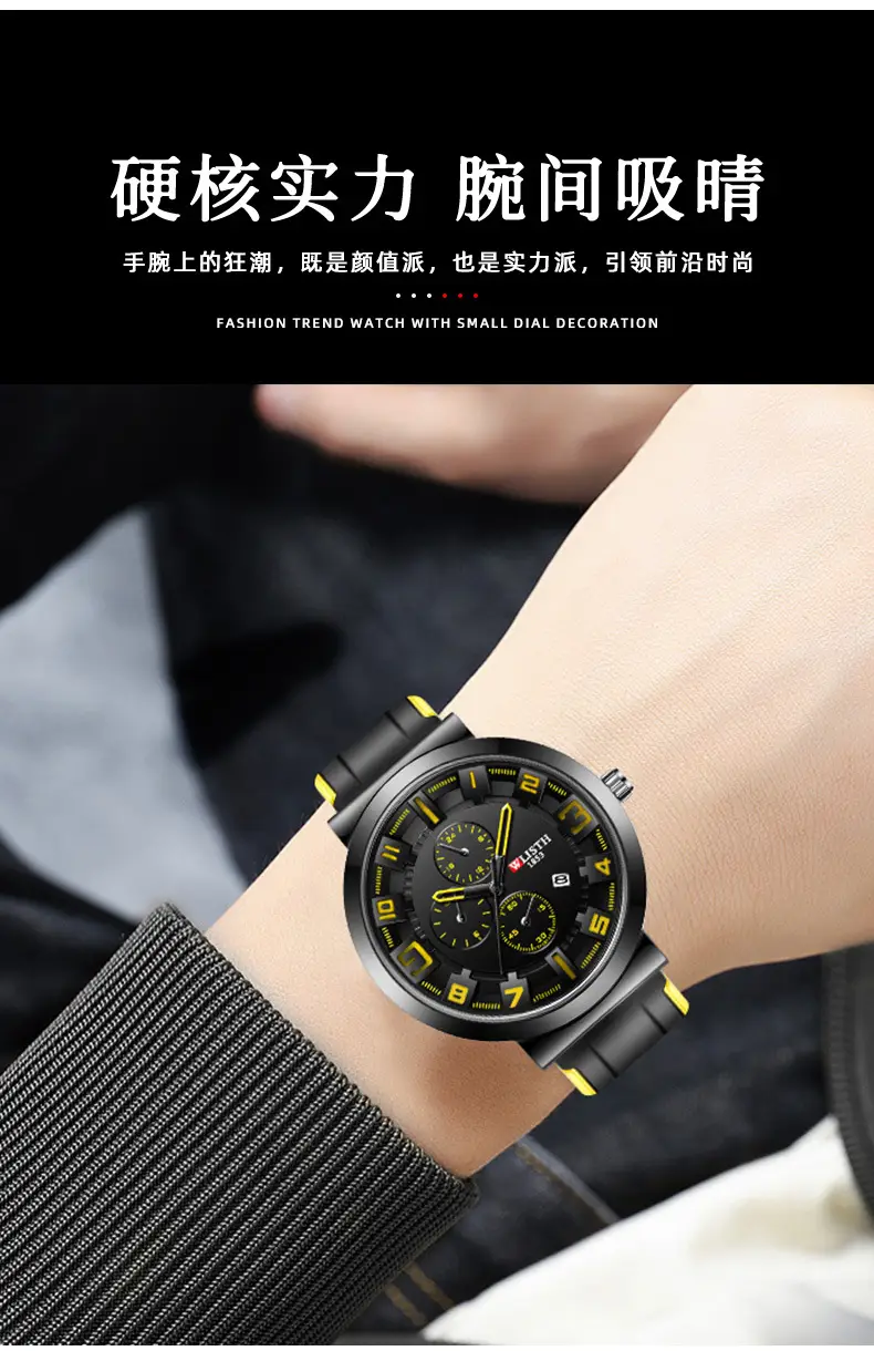 Men's Black Orange Sport Chronograph Watch with 3 D Luminous Dial — feature 9
