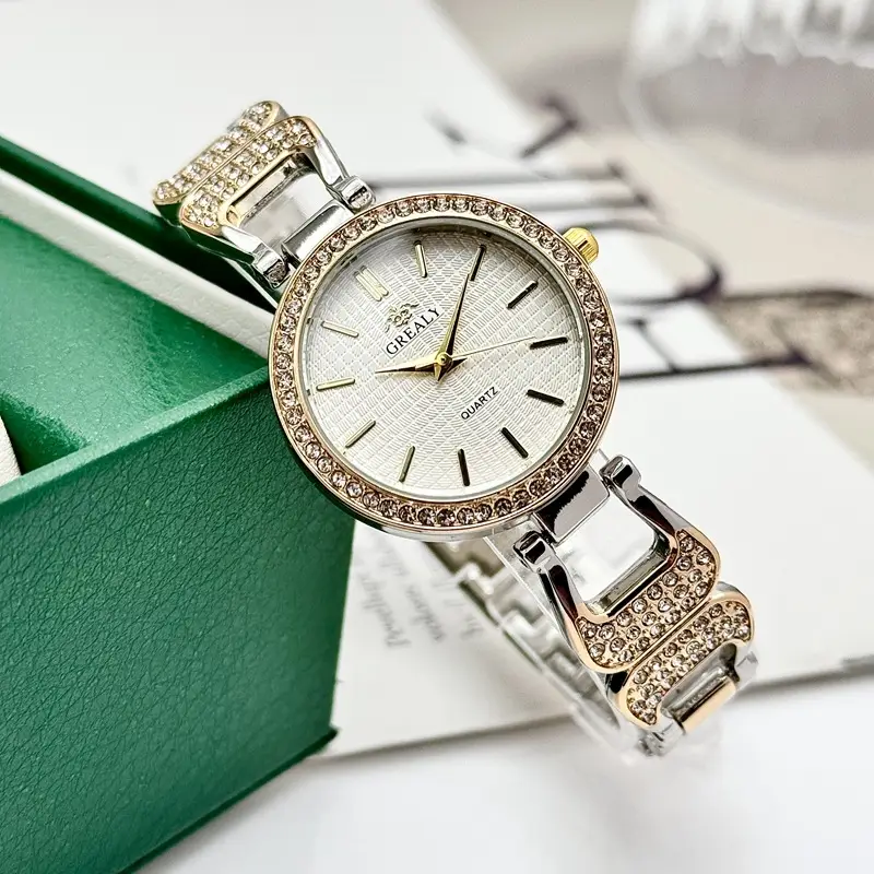 Elegant Green Dial Women's Quartz Watch with Diamond Bracelet - Image 10
