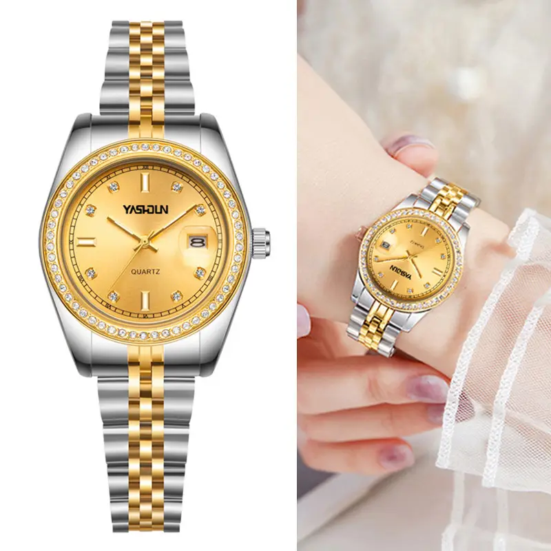 Women's Gold Plated Quartz Watch with Diamond Dial - Image 3