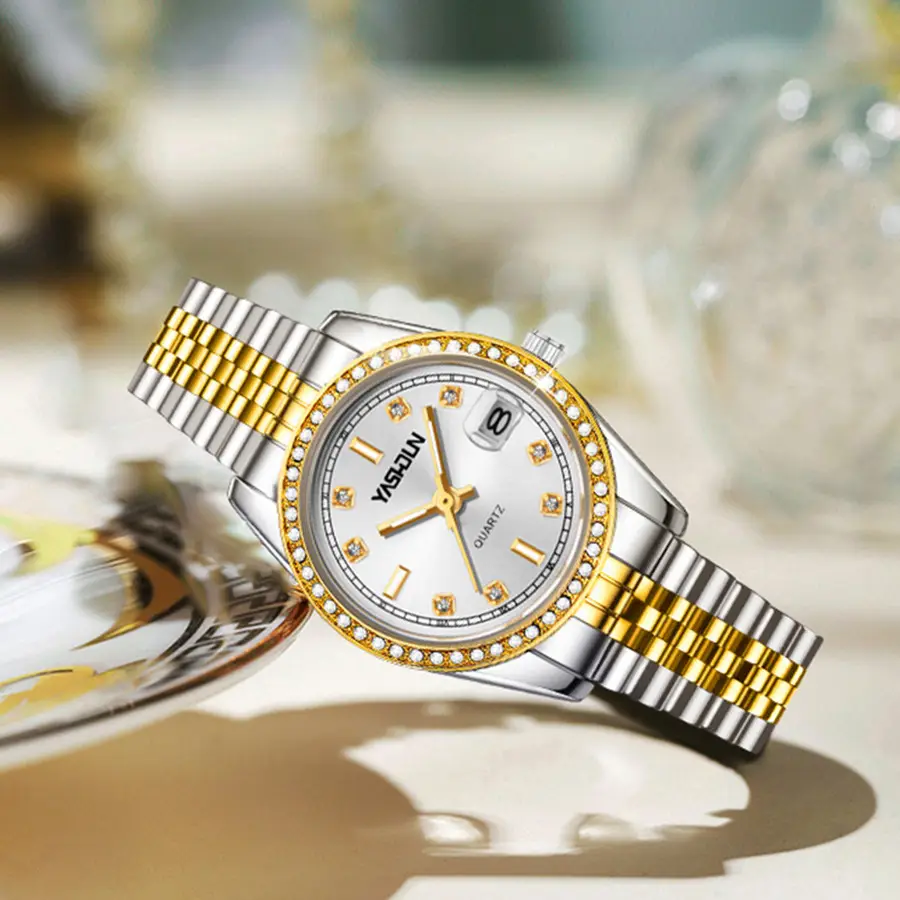 Women's Gold Plated Quartz Watch with Diamond Dial - Image 4