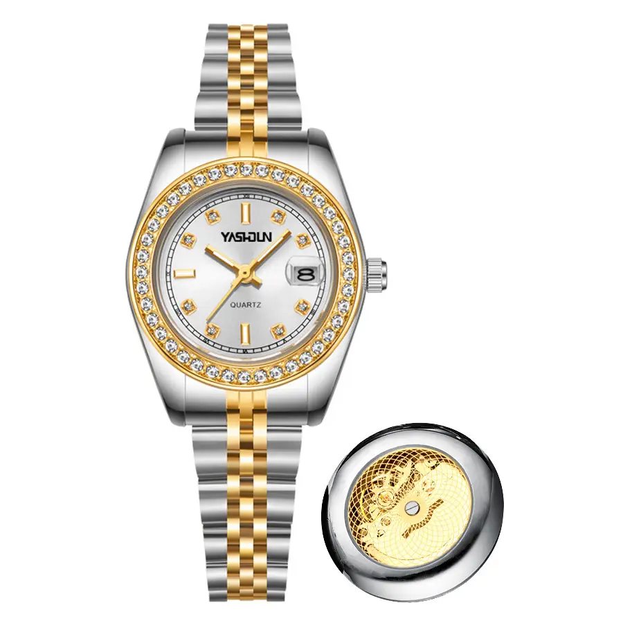 Women's Gold Plated Quartz Watch with Diamond Dial - Image 2
