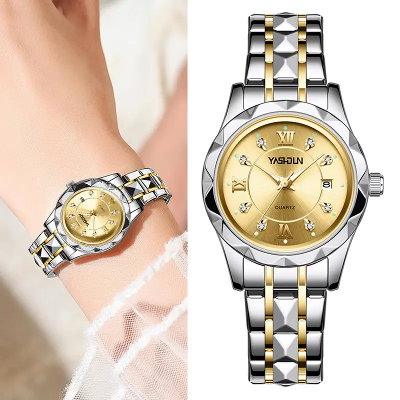 Women's Luminous Gold Steel Watch with Calendar - Image 3