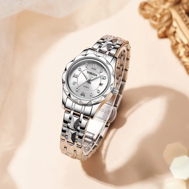 Women's Luminous Gold Steel Watch with Calendar - Image 4