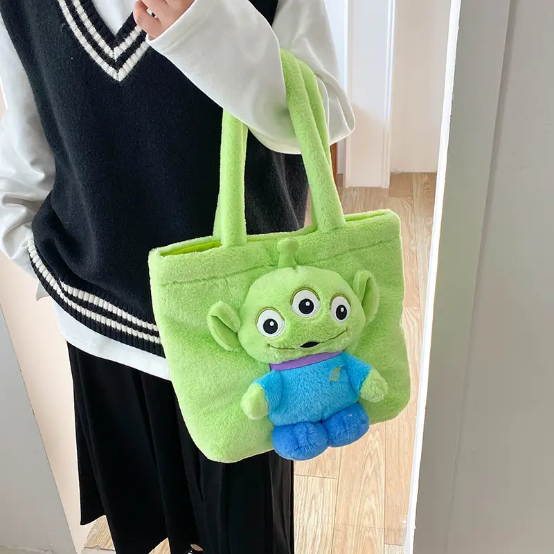 Cute Cartoon Tote Bag for Girls, Green Textured, Large Capacity - Image 16