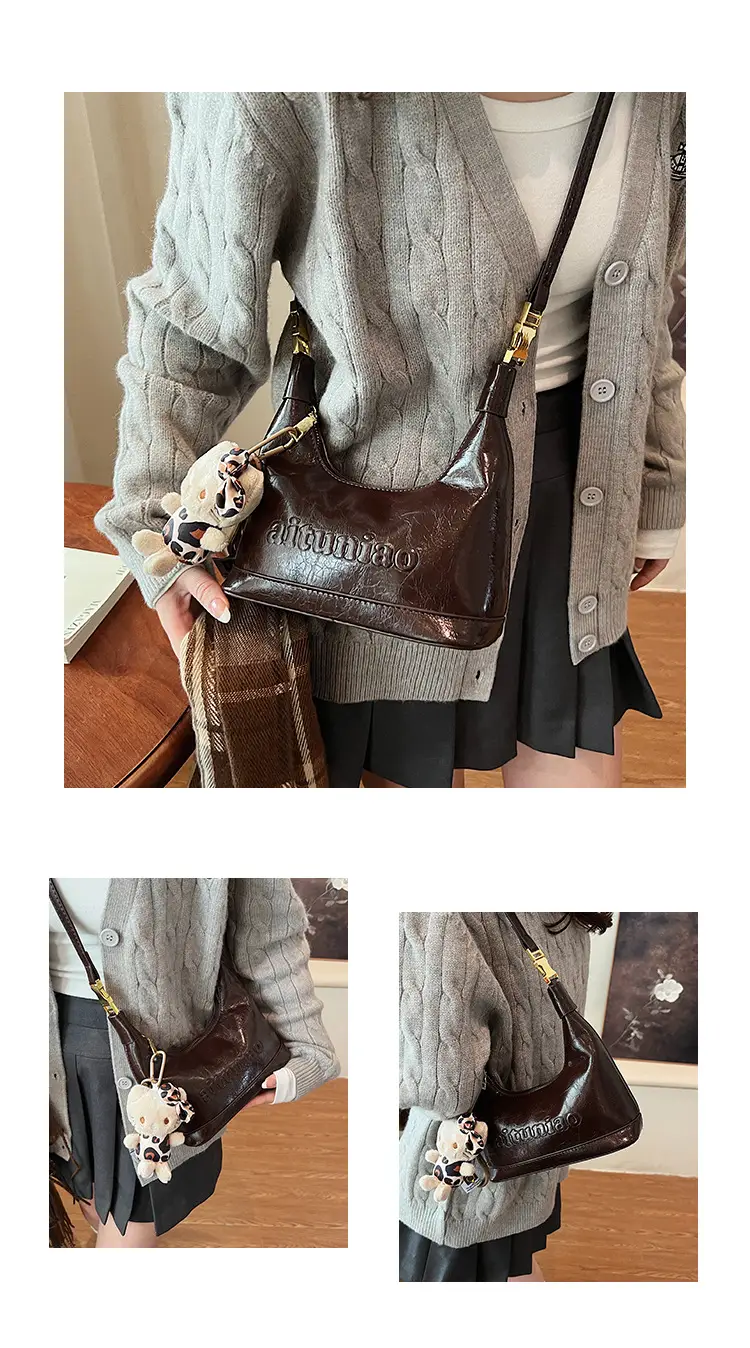 Black Leather Crossbody Bag with Cute Charm — feature 11