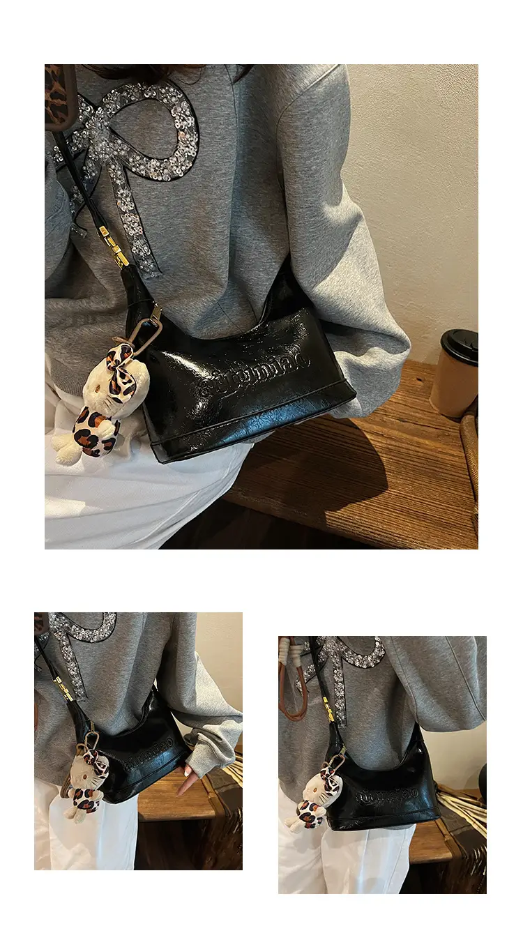 Black Leather Crossbody Bag with Cute Charm — feature 14