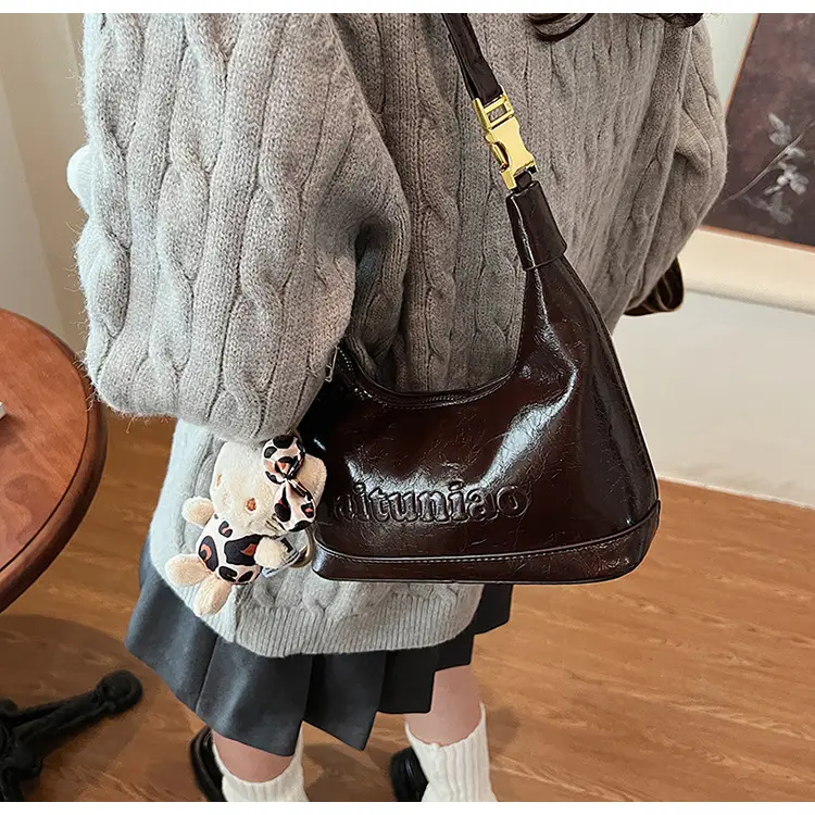Black Leather Crossbody Bag with Cute Charm — feature 16