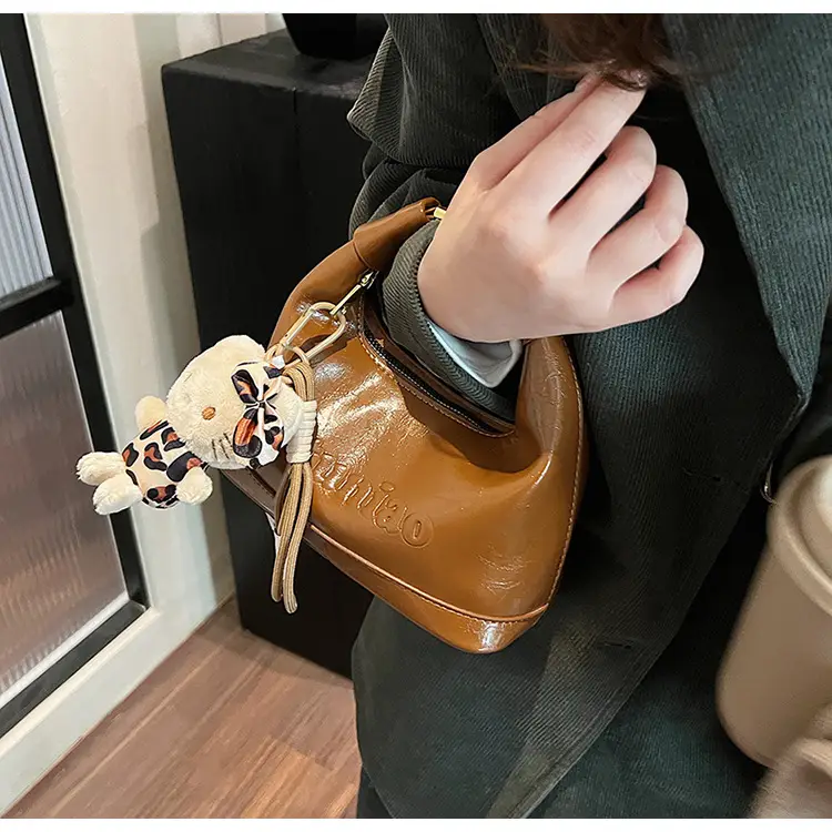 Black Leather Crossbody Bag with Cute Charm — feature 34