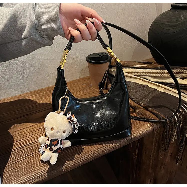 Black Leather Crossbody Bag with Cute Charm — feature 35
