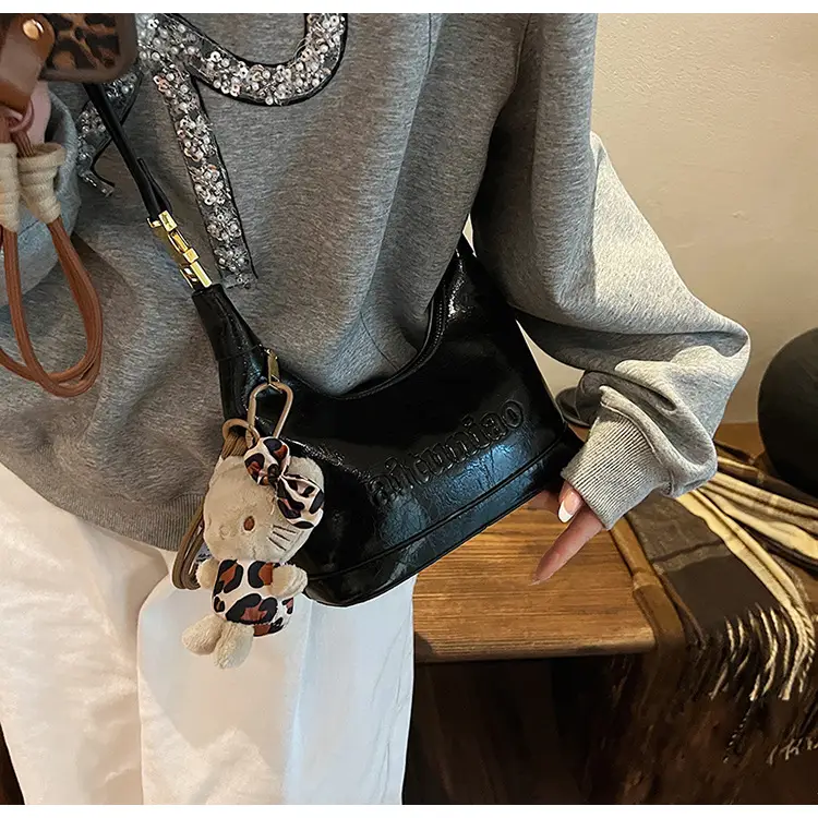 Black Leather Crossbody Bag with Cute Charm — feature 36