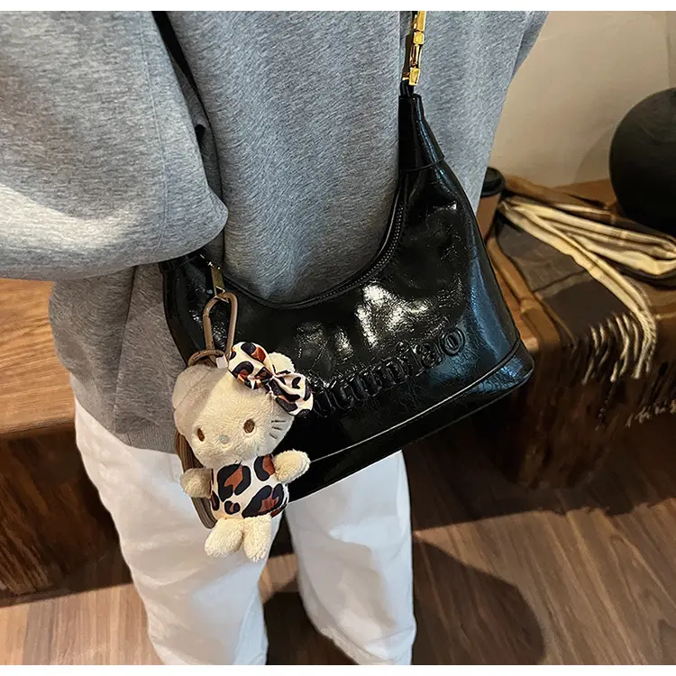 Black Leather Crossbody Bag with Cute Charm — feature 37