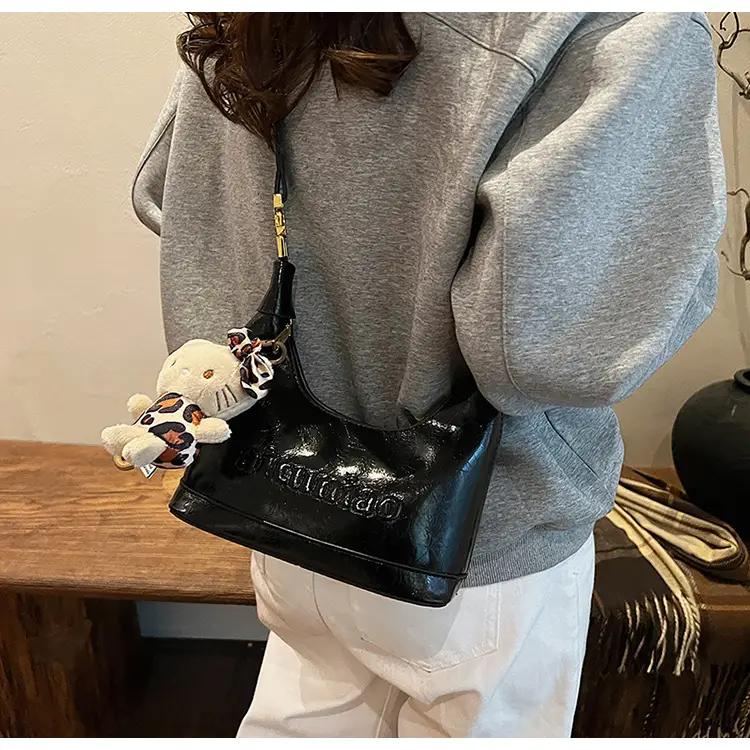 Black Leather Crossbody Bag with Cute Charm — feature 38