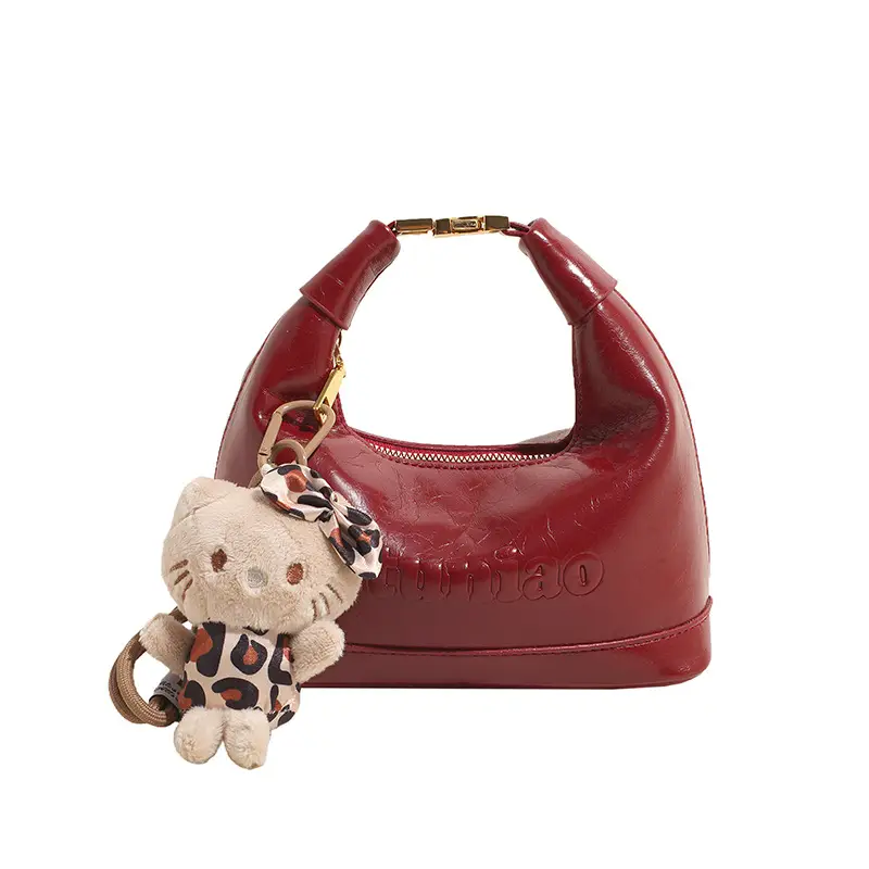 Black Leather Crossbody Bag with Cute Charm
