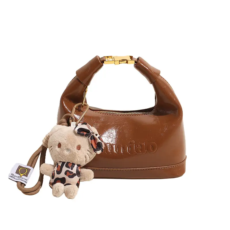 Black Leather Crossbody Bag with Cute Charm