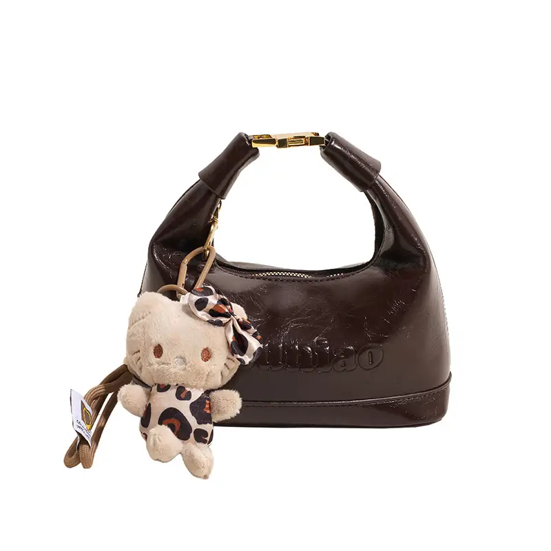 Black Leather Crossbody Bag with Cute Charm