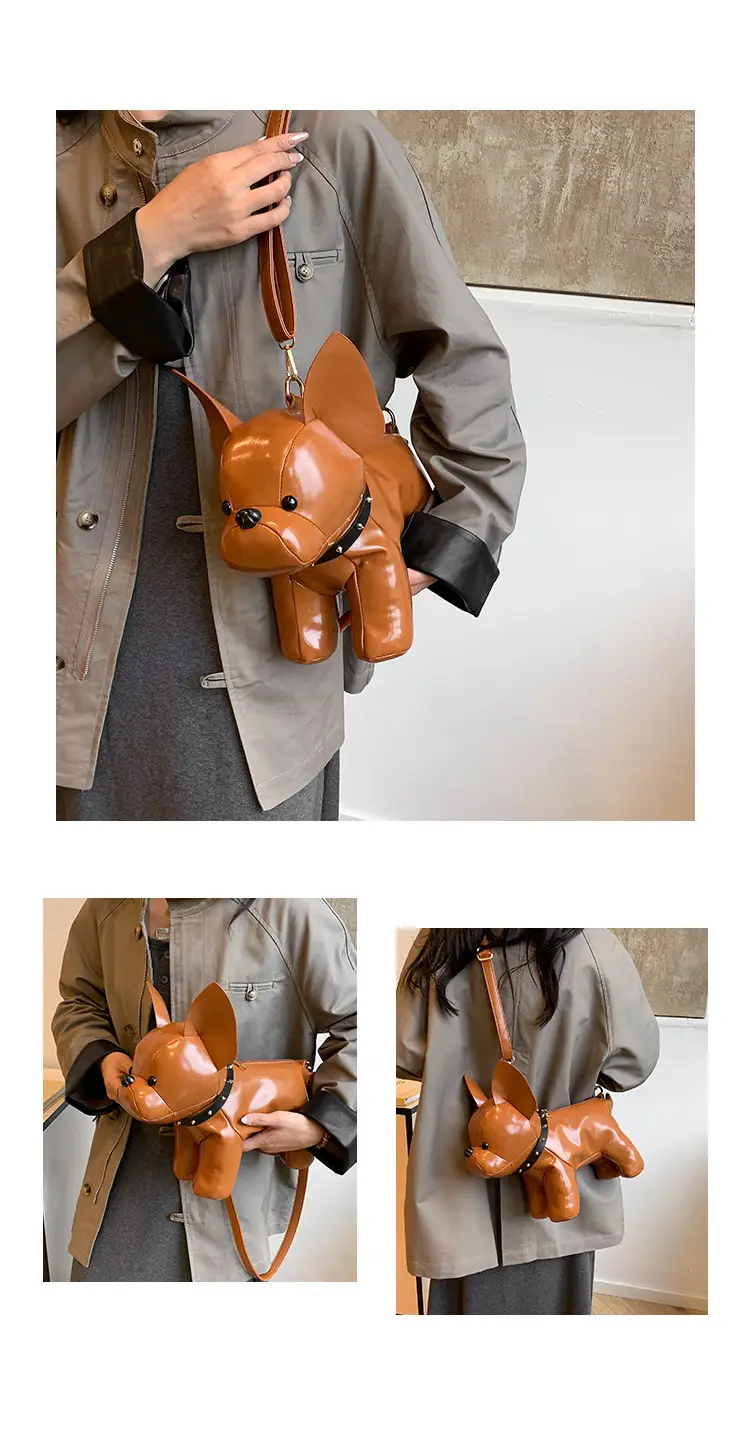 Cute Puppy Crossbody Bag Brown Leather Female Style — feature 10