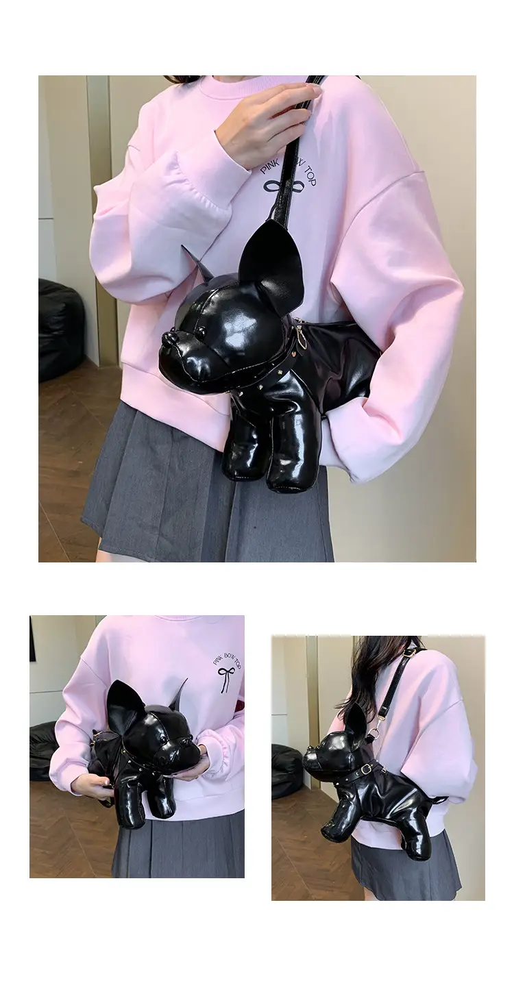 Cute Puppy Crossbody Bag Brown Leather Female Style — feature 12