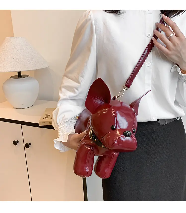 Cute Puppy Crossbody Bag Brown Leather Female Style — feature 2