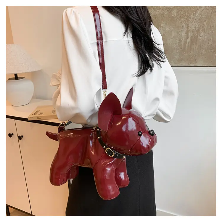 Cute Puppy Crossbody Bag Brown Leather Female Style — feature 20