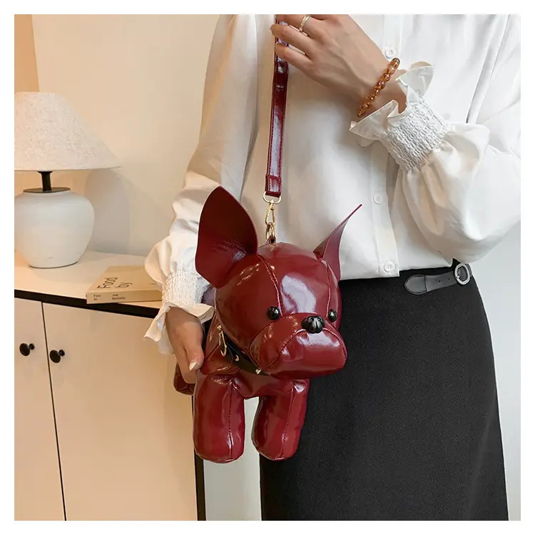 Cute Puppy Crossbody Bag Brown Leather Female Style — feature 21