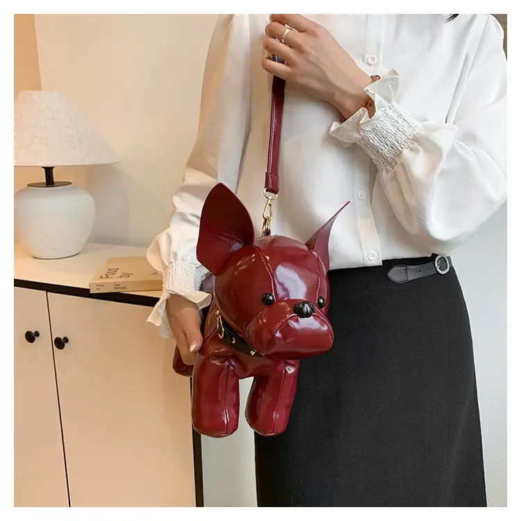 Cute Puppy Crossbody Bag Brown Leather Female Style — feature 22