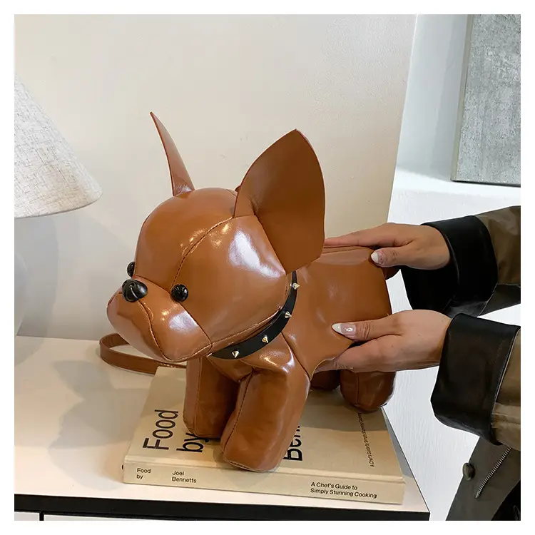 Cute Puppy Crossbody Bag Brown Leather Female Style — feature 23