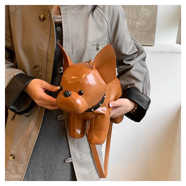 Cute Puppy Crossbody Bag Brown Leather Female Style — feature 24