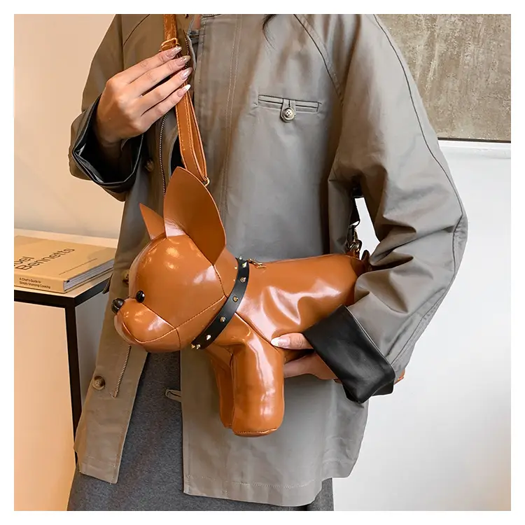 Cute Puppy Crossbody Bag Brown Leather Female Style — feature 25