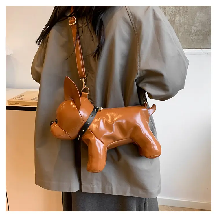 Cute Puppy Crossbody Bag Brown Leather Female Style — feature 26