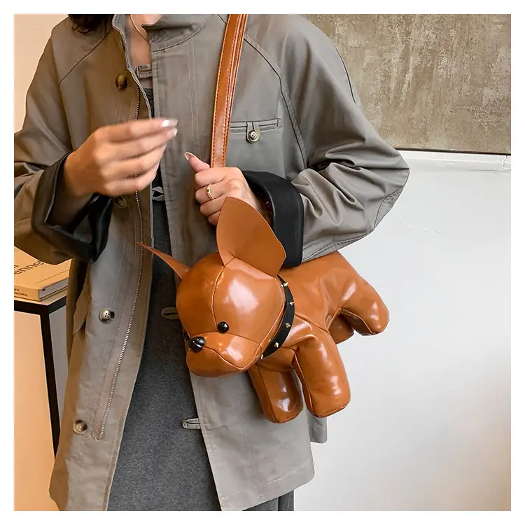 Cute Puppy Crossbody Bag Brown Leather Female Style — feature 27